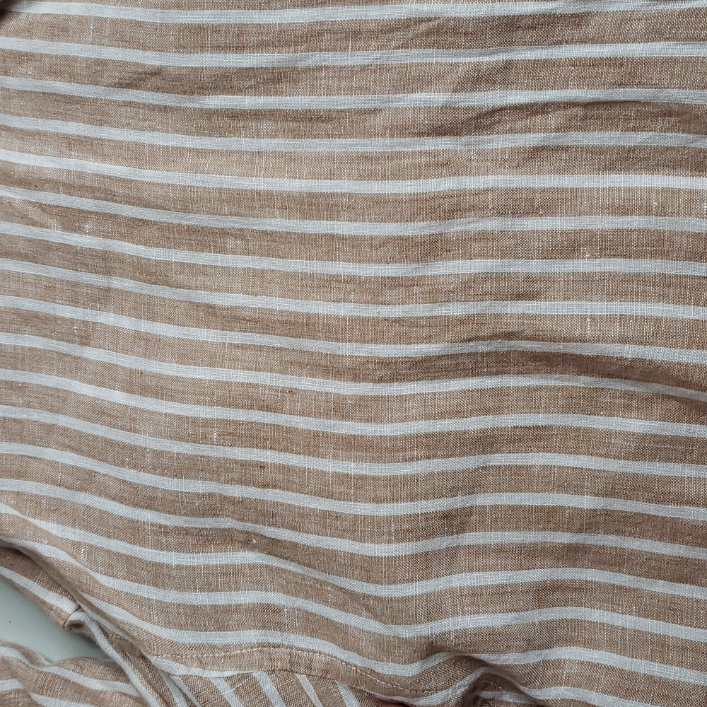 Uniqlo 100% Linen Stripe Button Up Shirt Size L Layer Coastal Everyday - Picture 12 of 16